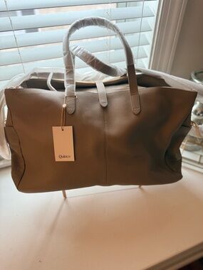 NWT Quince Italian Leather Triple Compartment Weekender - Taupe